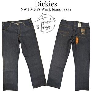 NWT Dickies Work Jeans Mens 38‎ x 34 Dark Denim Straight Bootcut Regular Rugged